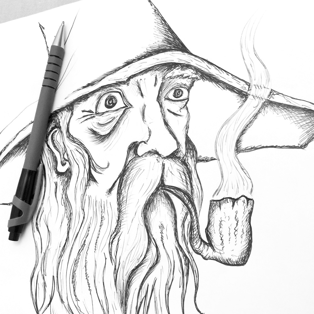 Gandalf the wizard sketch illustration