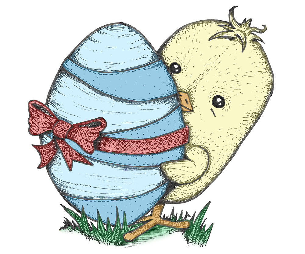 Easter chick holding an Easter egg