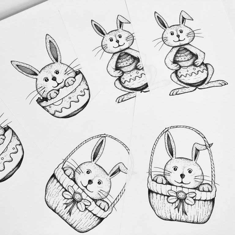 FREE Easter Bunny Drawings | Cute Easter bunnies to print and colour in