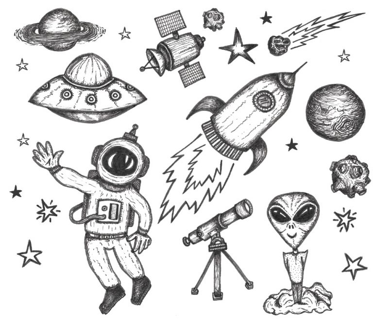 FREE hand drawn space doodles - Tidy Design