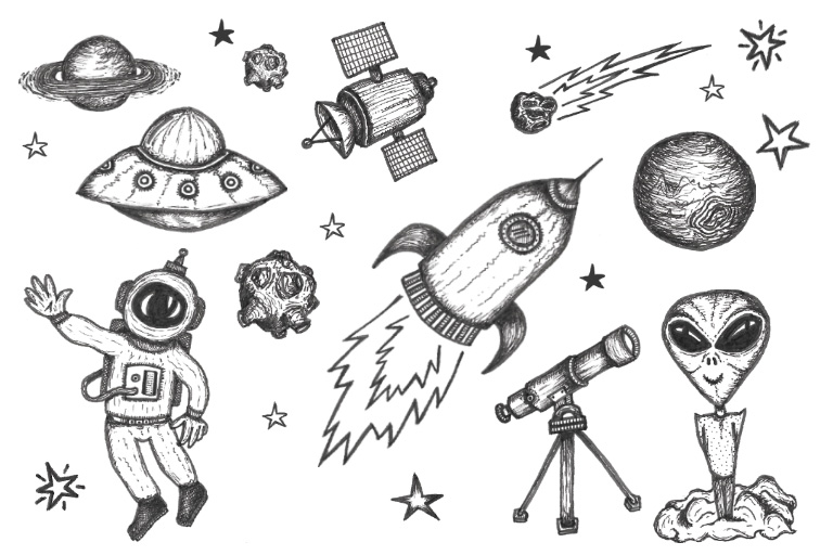 FREE hand drawn space doodles - Tidy Design