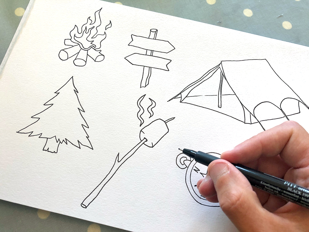 hand drawn camping icons