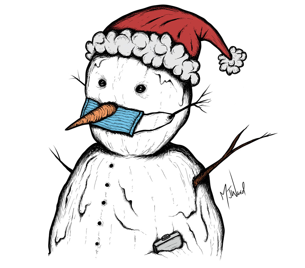 Snowman in a face mask drawing