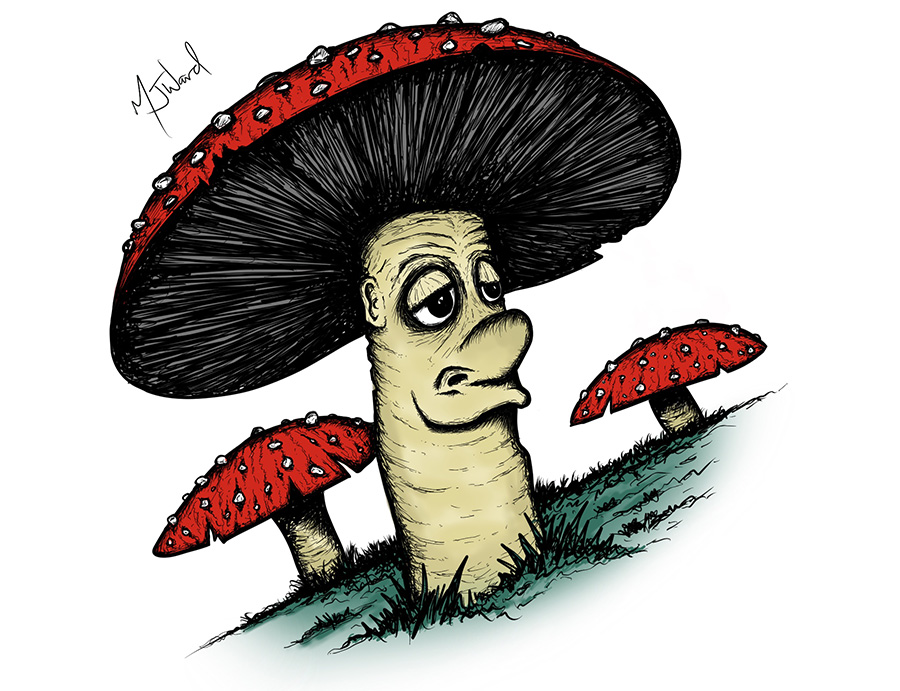 Friendly Fungi Drawing, Fantasy Art